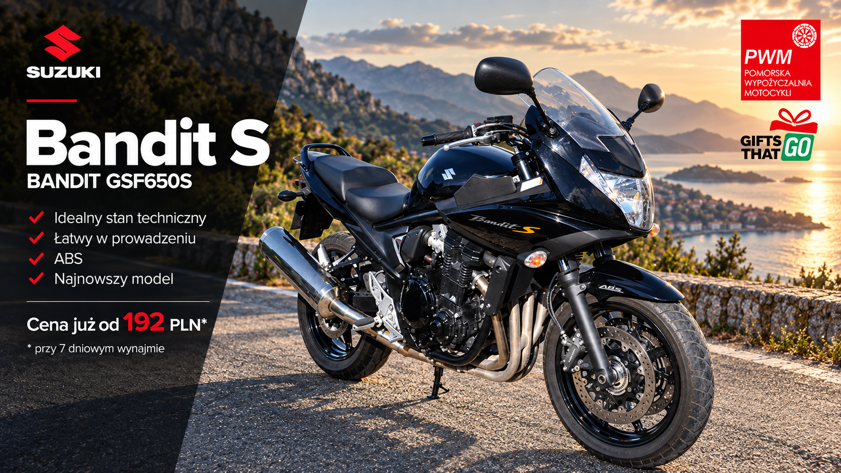 wynajem suzuki bandit 650 pwm pomorska wypożyczalnia motocykli